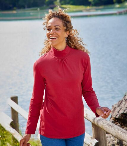 Pack of 2 Women's Turtleneck Tops - Red Blue