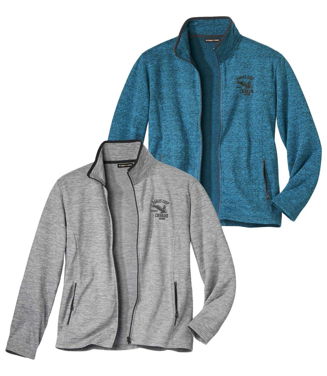 Pack of 2 Men's Brushed Fleece Jackets - Full Zip - Gray Blue Atlas For Men
