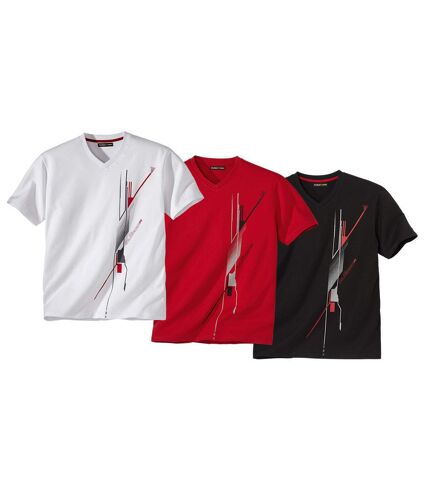 Pack of 3 Men's Graphic T-Shirts - White, Black, Red