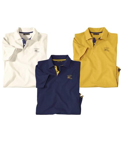 Pack of 3 Men's Jersey Polo Shirts - Ecru Navy Yellow