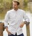 Men's Mandarin-Collar Patterned White Shirt 