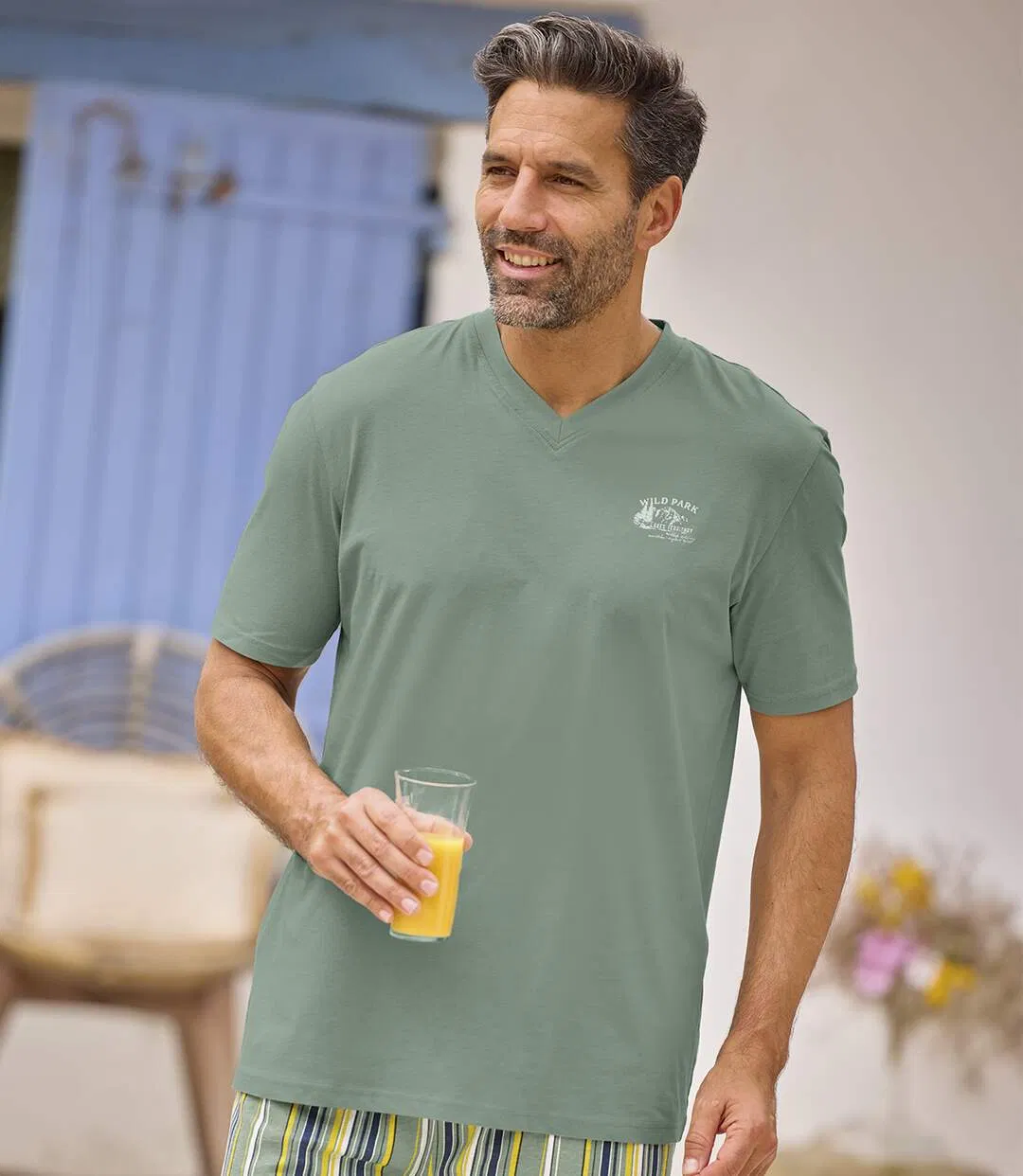 Men's Green Striped Pyjama Short Set-6