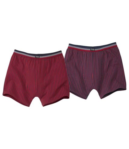 Pack of 2 Men's Striped Boxer Shorts - Red Navy