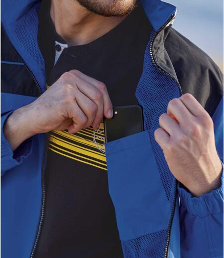 Men's Blue Full-Zip Windbreaker - Foldaway Hood