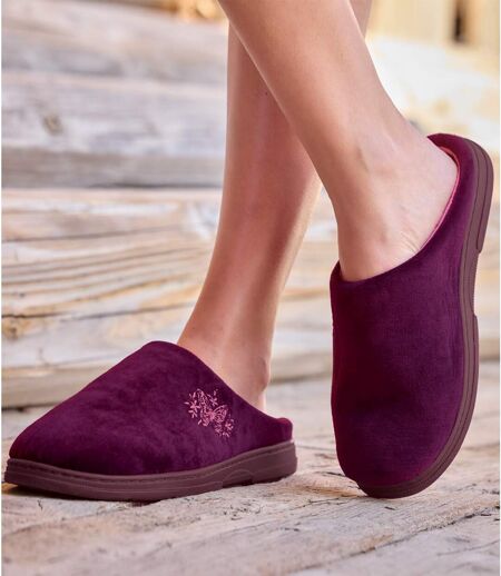 Chaussons Velours Broderie Papillon 