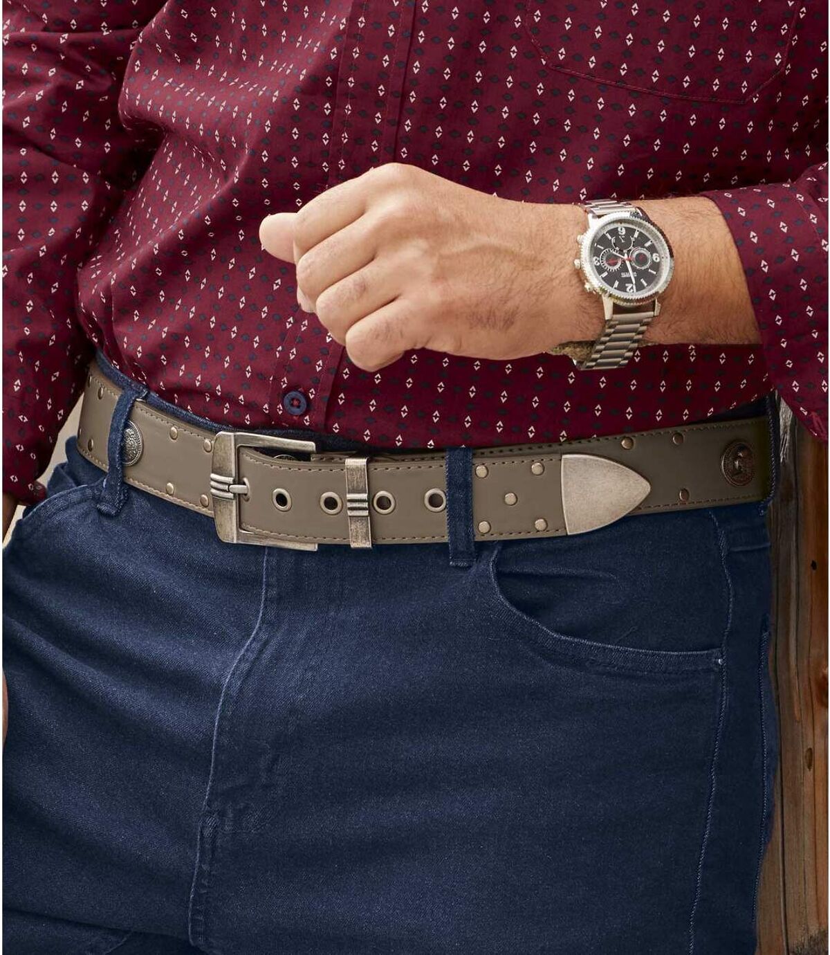 Men's Studded Leather Belt - Brown Atlas For Men