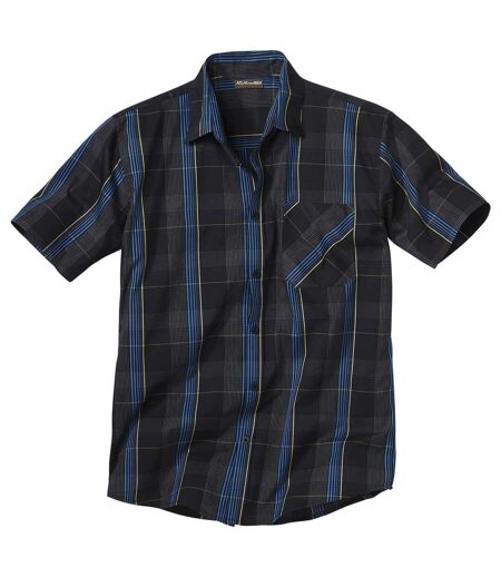 Men's Black Checked Summer Poplin Shirt - Short Sleeves