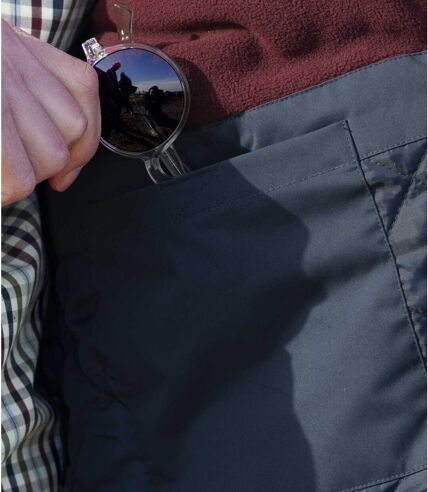 Men's Water-Repellent Navy Parka Coat - Foldaway Hood