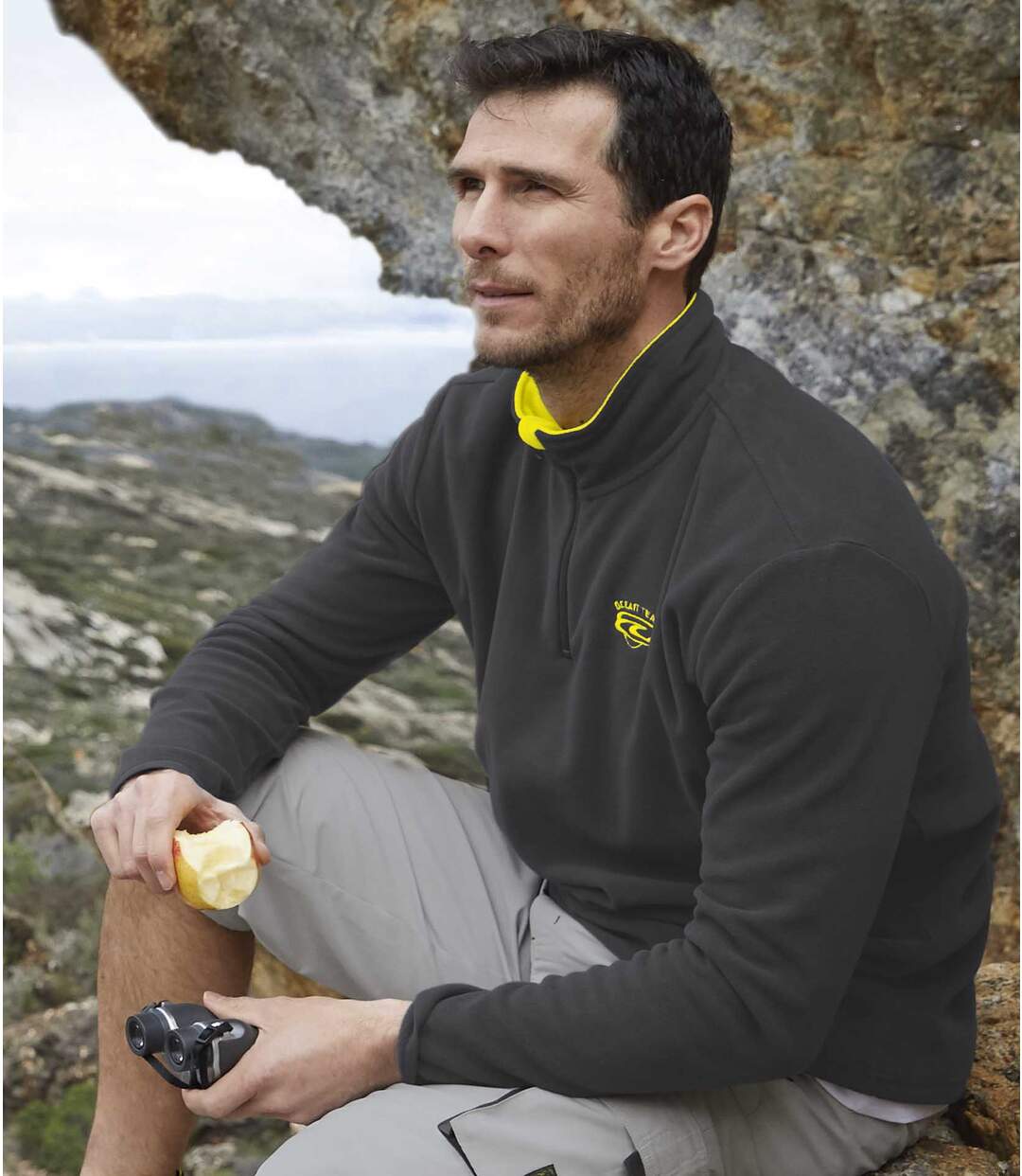 Pack of 2 Men's Outdoor Half Zip Fleece Jumpers - Grey Yellow-2