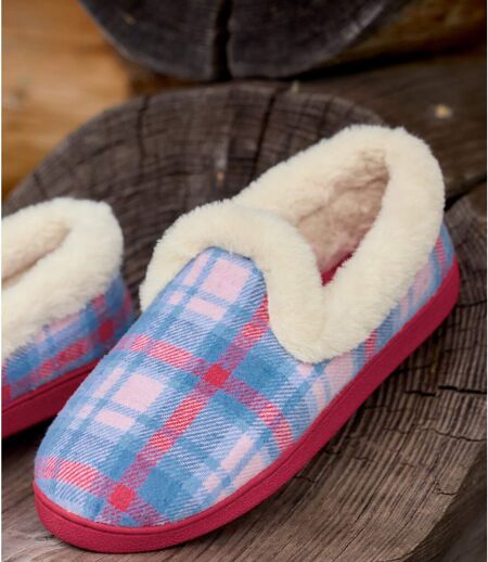 Chaussons à Carreaux Doublés Fausse Fourrure