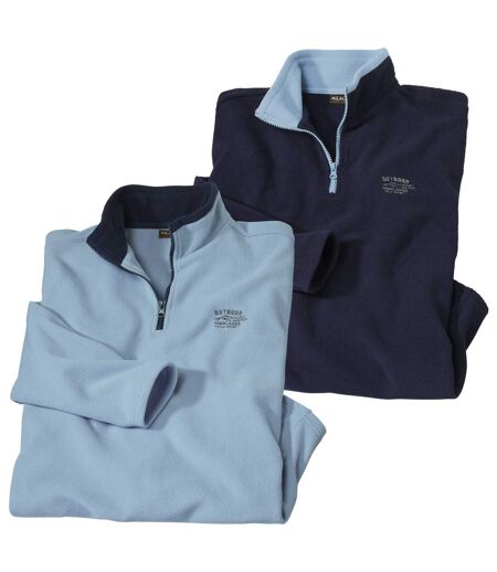Pack of 2 Men's Outdoor Microfleece Pullovers - Blue Navy