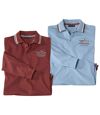 Pack of 2 Men's Long Sleeve Piqué Polo Shirts - Red Blue Atlas For Men