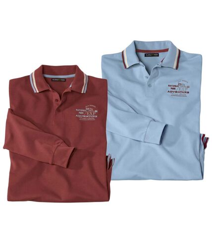 Pack of 2 Men's Piqué Polo Shirts - Red Light Blue