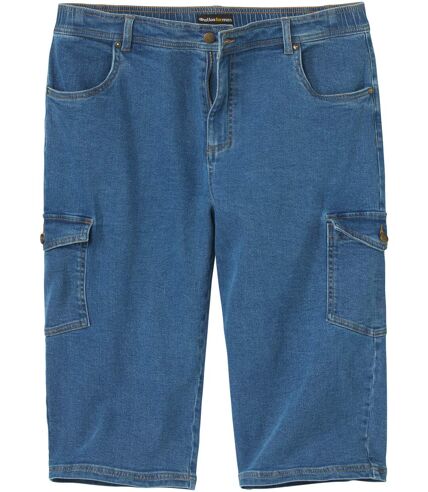 Men's Blue Cropped Denim Cargo Trousers
