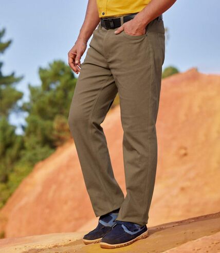 Hnědé strečové kalhoty rovného střihu Regular