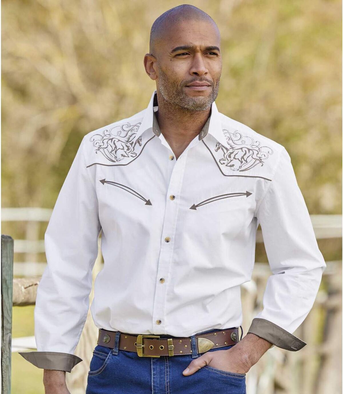 Men's White Western-Style Shirt Atlas For Men