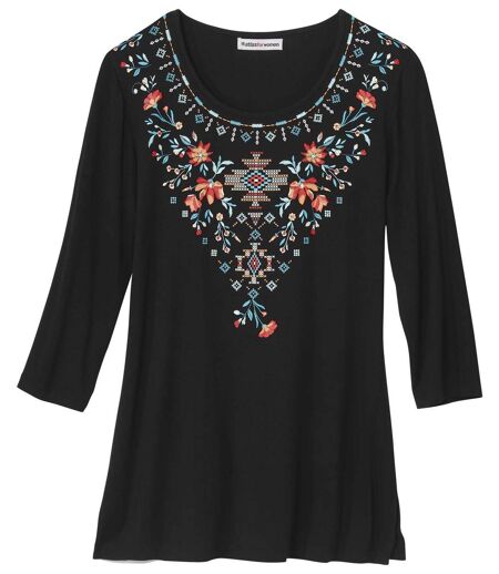 Women's Necklace Print Tunic - Black