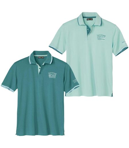 Pack of 2 Men's Jersey Polo Shirts - Green Turquoise 