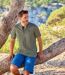 Pack of 3 Men's Henley T-Shirts - Khaki Blue Lime Green-5