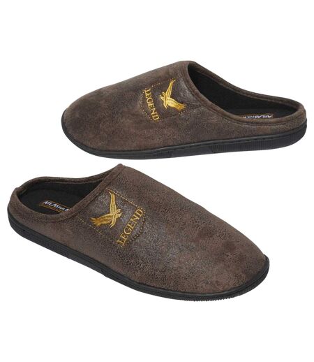 Men's Brown Faux-Suede Slippers with Polar Fleece Lining