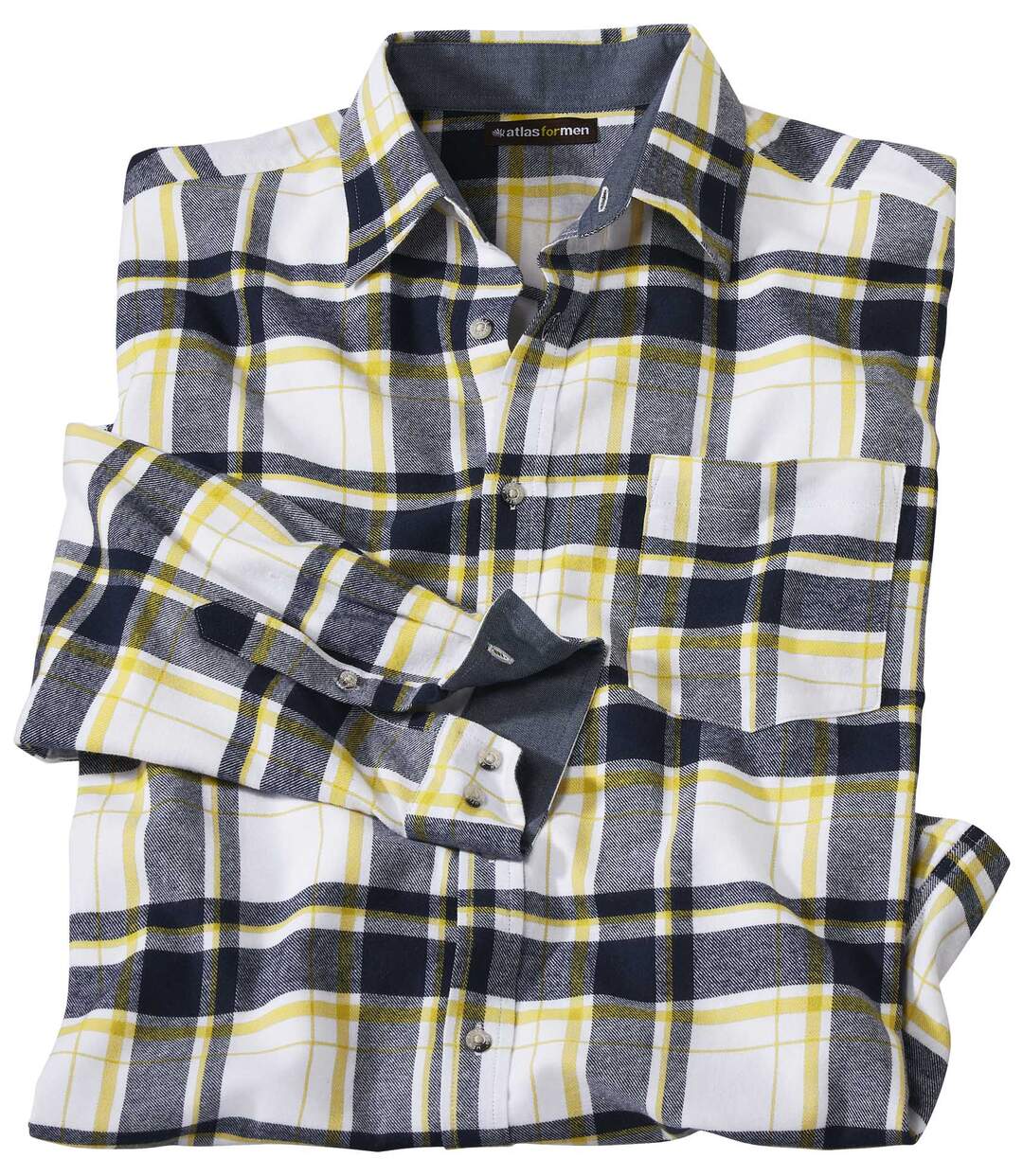 Men's Checked Flannel Shirt - Navy Yellow White Atlas For Men