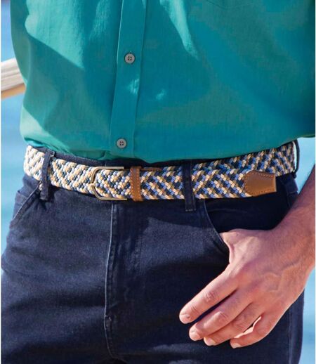 Men's Braided Belt - Blue Brown Beige