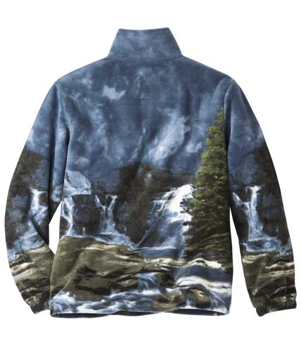 Men's Blue Eagle Print Fleece Jacket - Full Zip 