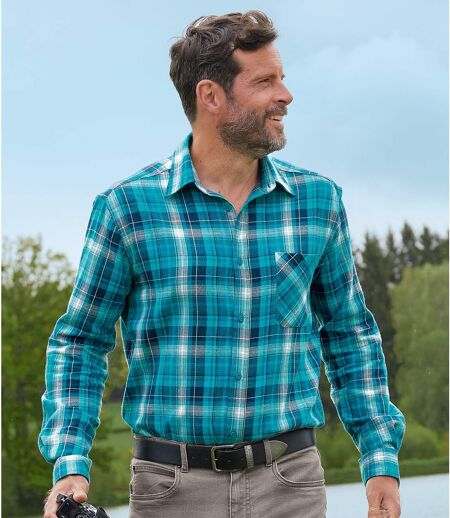 Chemise à carreaux en flanelle homme - bleu