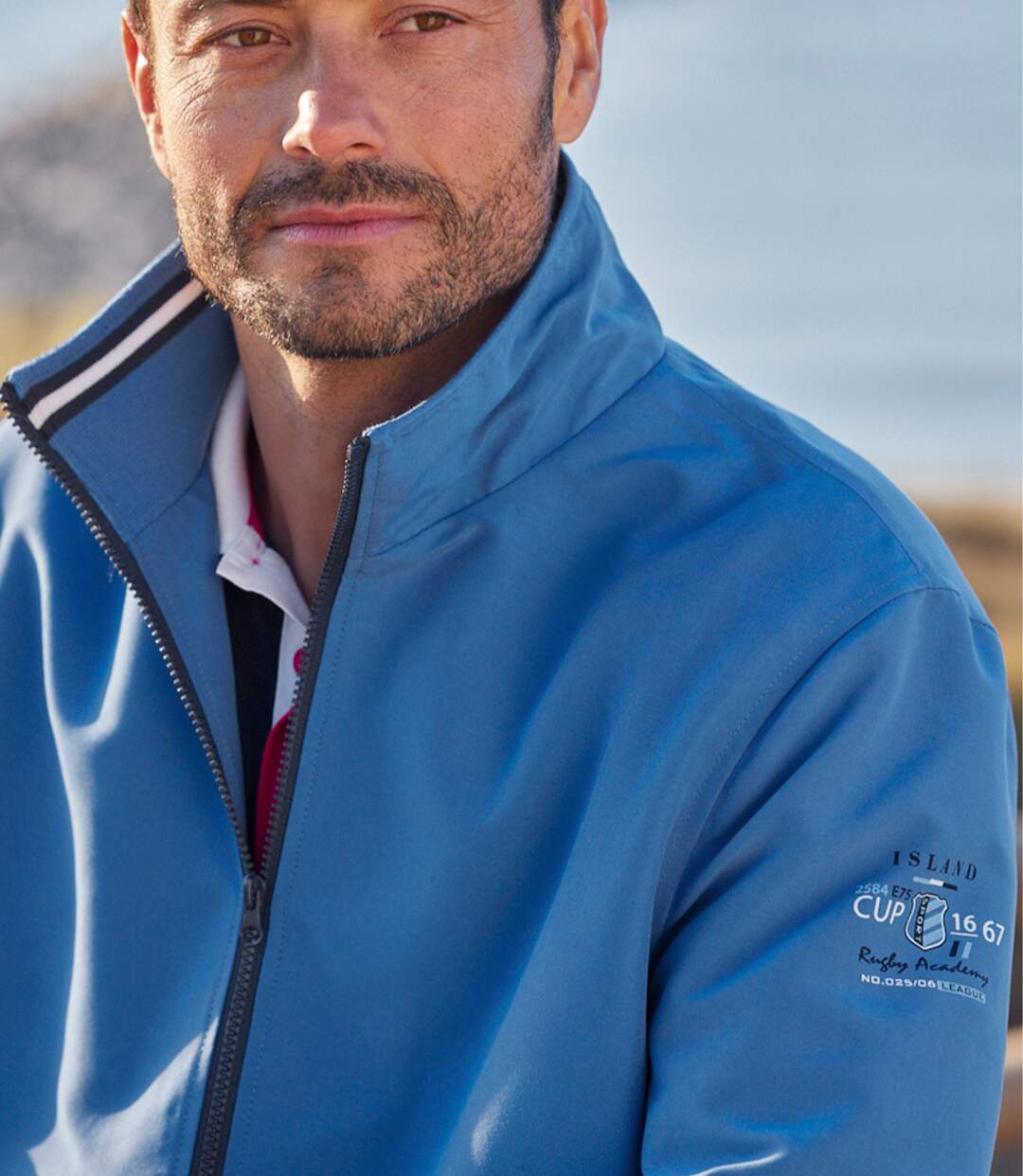 Men's Blue Microfibre Jacket - Water-Repellent - Full Zip 