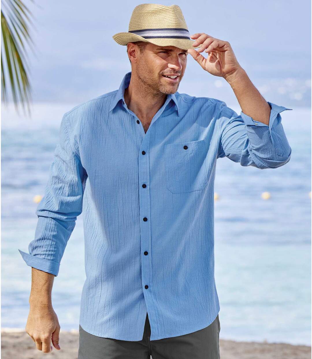 Men's Blue Long-Sleeved Crepe Shirt Atlas For Men