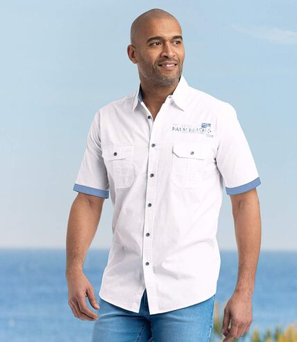 Men's White Poplin Shirt with Short Sleeves