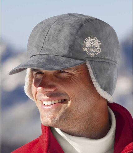 Men's Grey Faux Suede and Sherpa Cap