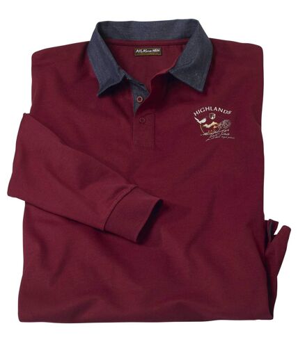 Men's Burgundy Highlands Polo Shirt with Denim Collar