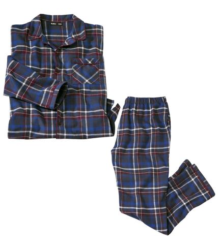 Men's Checked Long-Sleeved Flannel Pyjamas - Blue