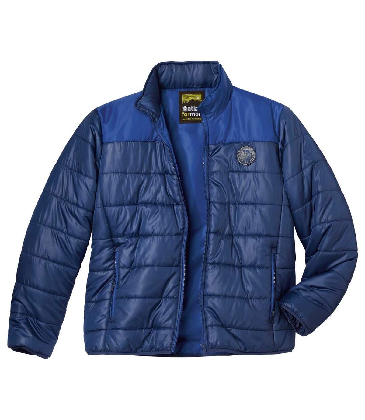 Men's Blue Water-Repellent Puffer Jacket - Foldaway Hood Atlas For Men