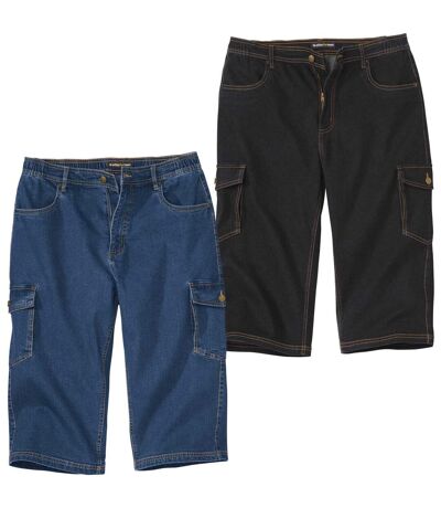 Pack of 2 Men's Cropped Cargo Trousers - Black Blue