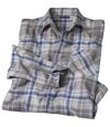 Men's Gray Flannel Checked Shirt with Off-White and Denim Blue Checks Atlas For Men
