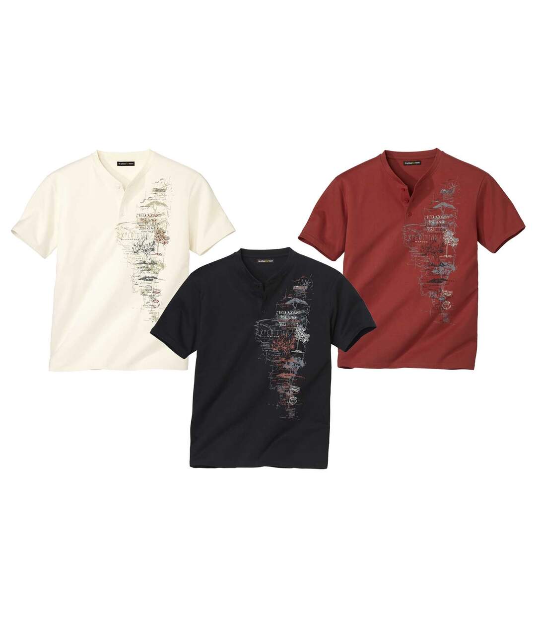 Lot de 3 Tee-Shirts Col Tunisien Imprimés Méditerranée-1