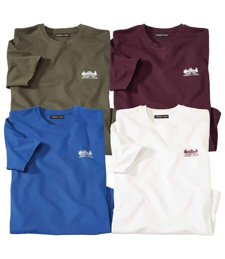 Pack of 4 Men's Winter Adventure T-Shirts - Burgundy Khaki Ecru Blue