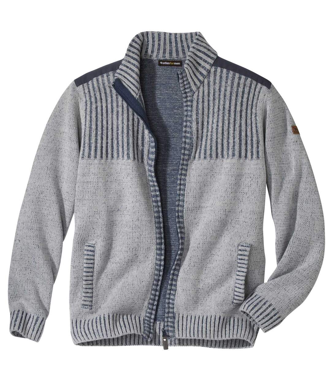 Men's Zip-Up Knitted Jacket - Mottled Blue and Gray Atlas For Men
