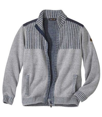 Men's Zip-Up Knitted Jacket - Mottled Blue