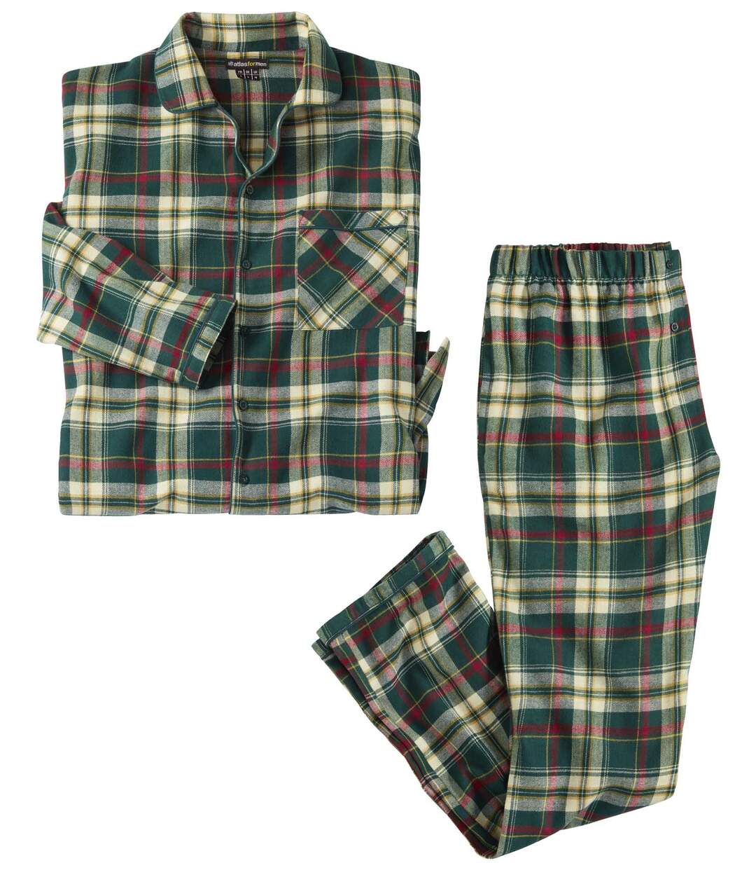 Men's Tartan Flannel Pyjamas - Green Ecru Burgundy-1