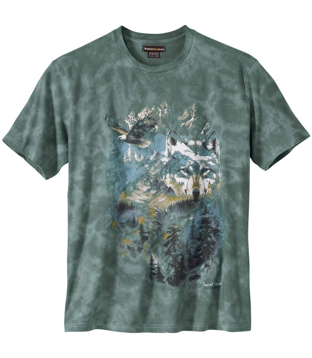 Men's Wolf Print T-shirt - Green-2