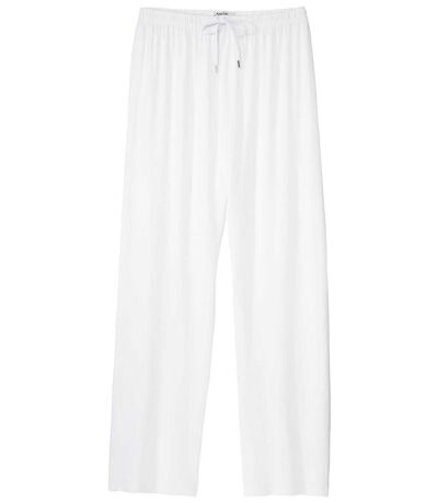 Women's Ultra-Comfortable White Flowing Trousers - Elasticated Waist