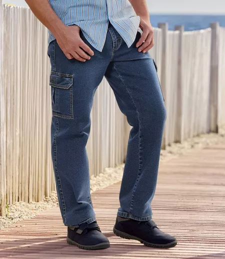 Le Jean Taille Semi-Elastiquée Cargo Stretch Bleu Clair