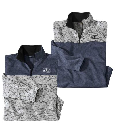 Pack of 2 Men's Half Zip Brushed Fleece Sweaters - Gray Blue