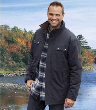 Men's Navy Blue Water-Repellent Parka Coat