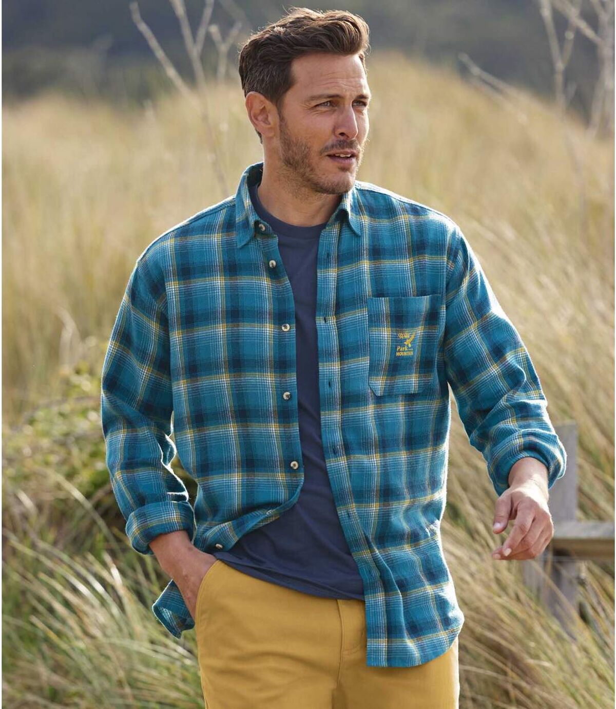 Men's Blue Checked Flannel Shirt | Atlas For Men