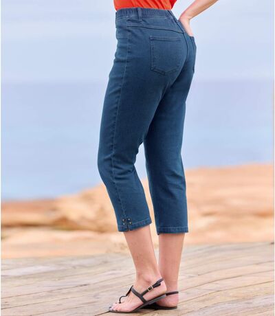 Women's Stretchy Denim Capri Pants - Blue
