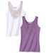 Pack of 2 Women's Print Vest Tops - White Purple